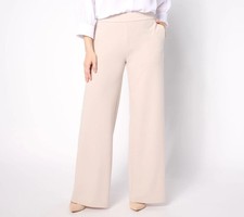 Dennis Basso Regular Luxe Crepe Wide Leg Pants Sand Mirage L New