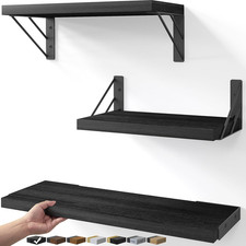 Wall Mounted Floating Bathroom Shelves Wood Set of 3 Black Organizer