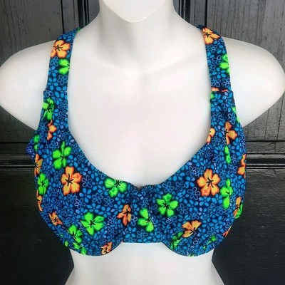 NWT FRESH PEACHES 38 D Cup Underwire Bikini Top Separate Blue Bright Floral 38D