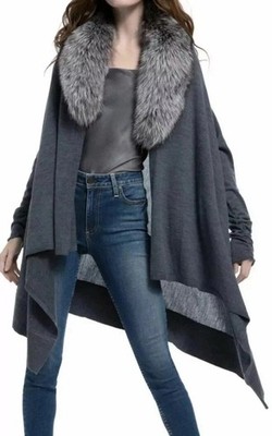 $695 New Alice + Olivia Izzy Cascade Removable Silver Fox Fur Collar Cardigan