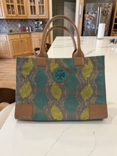 Tory Burch Snake Print Satchel Bag Multicolor Magnetic Closure, Inner Pockets