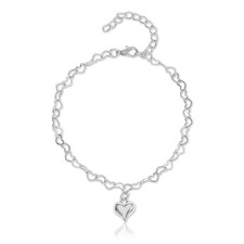 Tivleed Anklets for Women 925 Sterling Silver Heart Pendant 22.5+5cm, silver