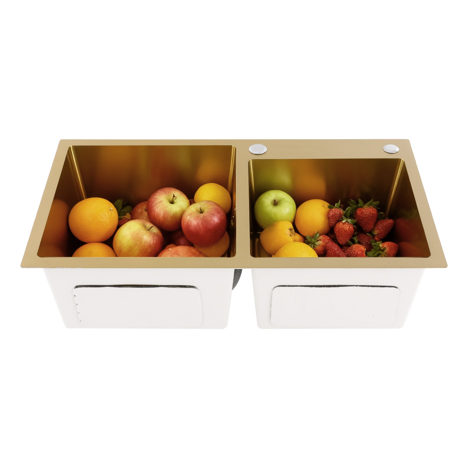 Undermount Double-Bowl Kitchen Sink, Multifunctional Stainless Steel Sink, Gold