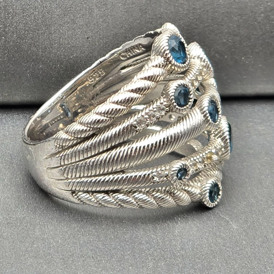Judith Ripka Sterling Silver & Blue Topaz Multi-Row Cocktail Ring Size 8 - Image 4 of 4