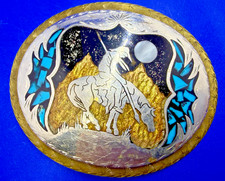 Native American Warrior End Of The Trail Turquoise Inlay Artisan Belt Buckle