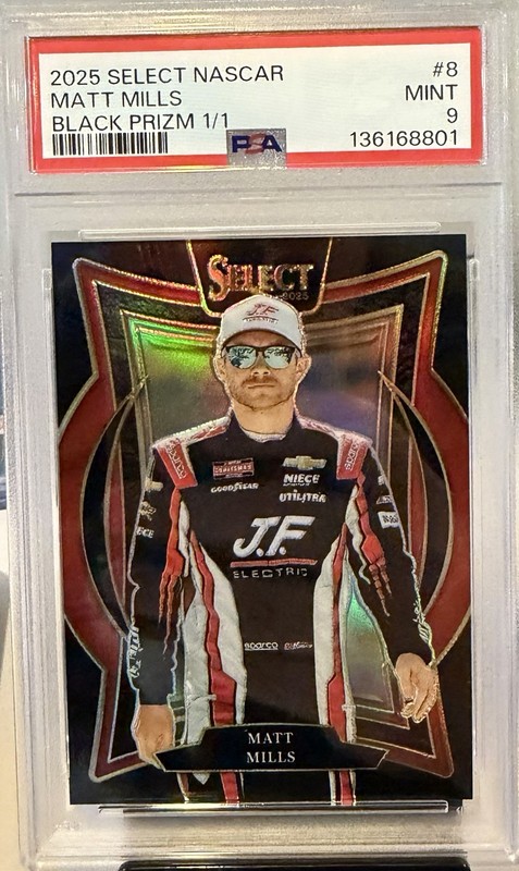 2025 Panini Select NASCAR MATT MILLS Black Prizm 1/1 PSA 9