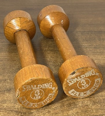 Rare Vintage Spalding Wood Dumbbells 3lb Dumbbells