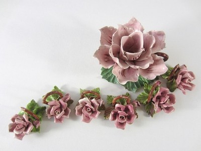 7 Porzellan Rosen °°° CAPODIMONTE °°° Kerzenhalter, Tischrosen