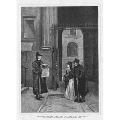 BANK OF ENGLAND reduziert drei Prozent - antiker Druck 1877