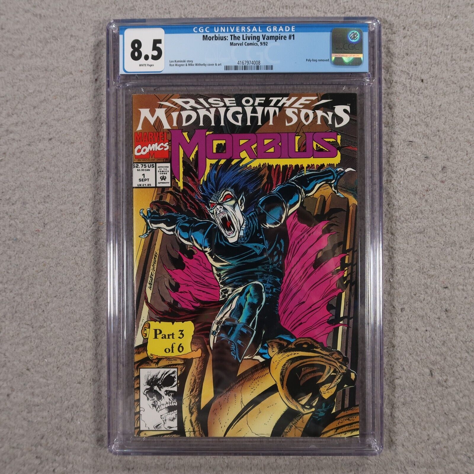 Morbius The Living Vampire #1 1992 Rise of the Midnight Sons Marvel CGC 8.5