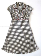W Wrapper Black Ivory Polka Collared Empire Shift Sheath Shirt Dress Medium