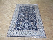 6'3 X 9'2 Hand Knotted Navy Blue Bamboo Silk Oushak Antiqued Oriental Rug G4985