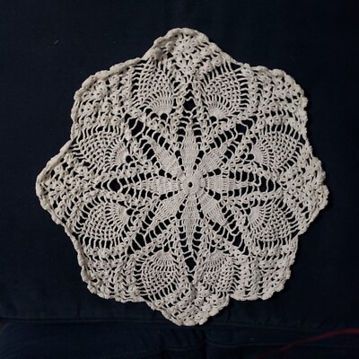 Hand-Made Crochet Doily White Pineapple Pattern 19 Inch Diameter
