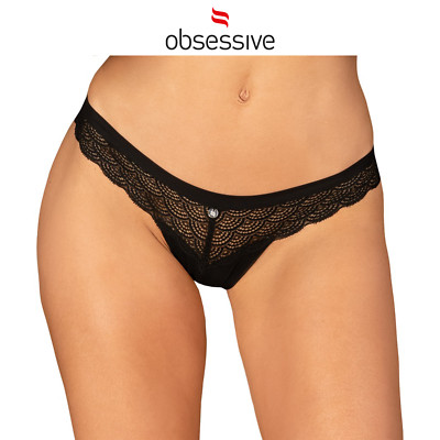 Women's Black Lace Sheer Stretch Thong with Obsessive Jewelry
