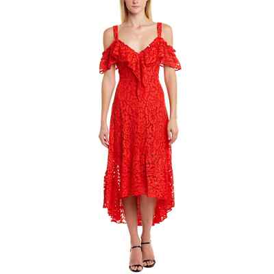 BCBGMaxAzria Women S Red Scarlet Lace High-Low Flared Dress MSRP