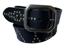 Genuine BETSEY JOHNSON Logo Silver Studded Leather Studs Men's Belt M Unisex 34
