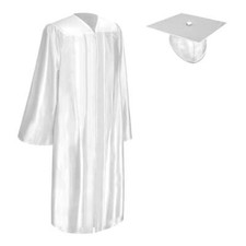 Endea Graduation Shiny White Gown  Cap for High School  College Unisex