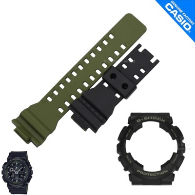 Genuine Watch Band&Bezel Casio G-Shock GA-100L-1A GA-110 Matte Black/Green 2Tone