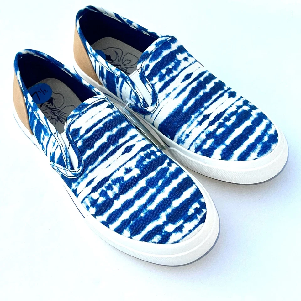 Margaritaville Mujer Azul Tie Dye Lona Zapatos Sin Cordones Mocasines Tenis Planos Foto 2 de 4