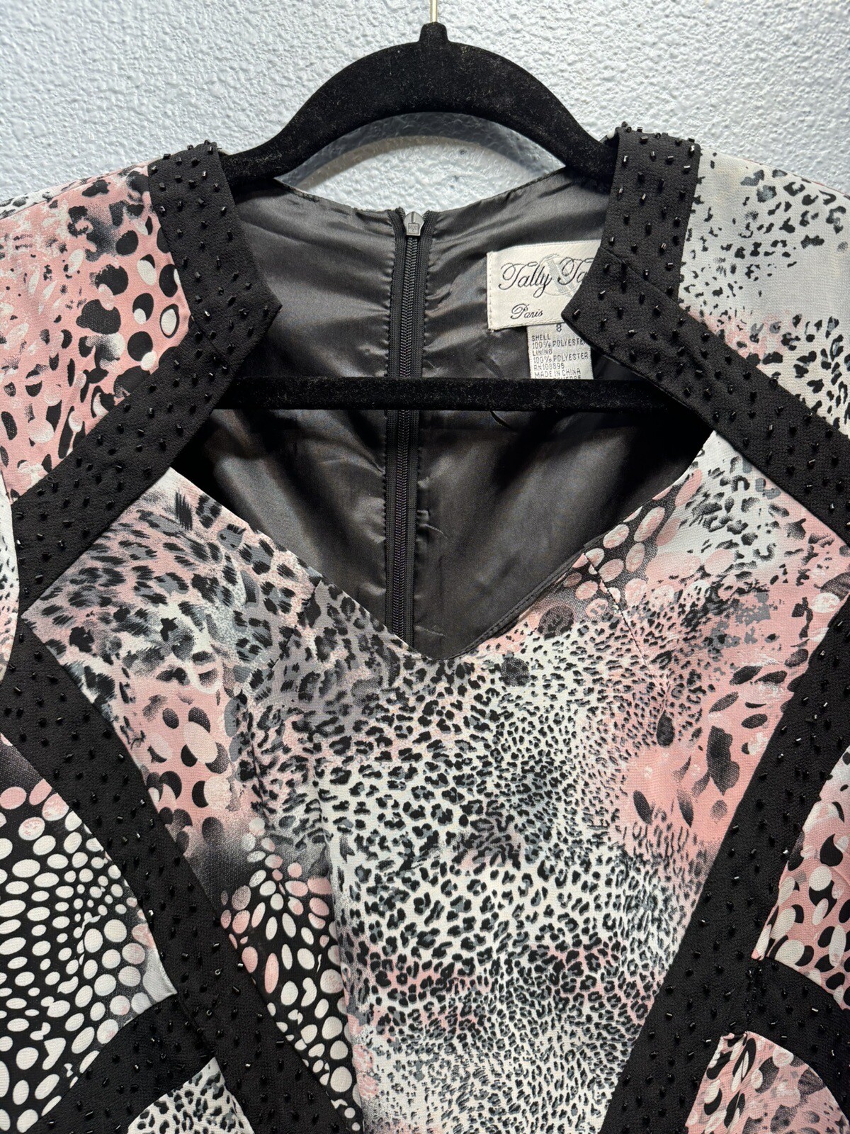 Tally Taylor Women’s Pink/Black Animal Print Size 8 Long Sleeve Maxi Dress