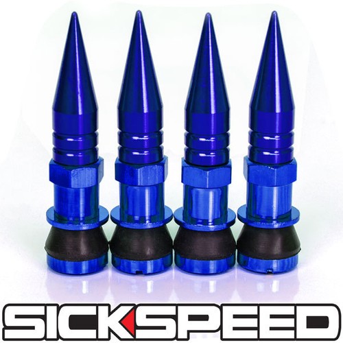 4 BLUE ALUMINUM VALVE STEM CAPS WITH SPIKES FOR TIRE/WHEEL/RIM/GOLF