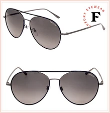 LANVIN 110 Ruthenium Black Leather Titanium Aviator Sunglasses SLN110M Unisex