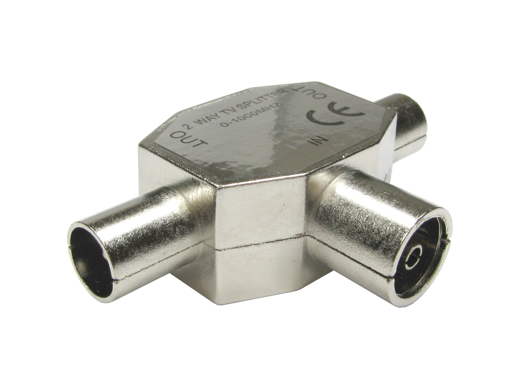 TV Aerial Metal Coaxial Signal Splitter 2 Way 1 Female to 2 Male Coax
