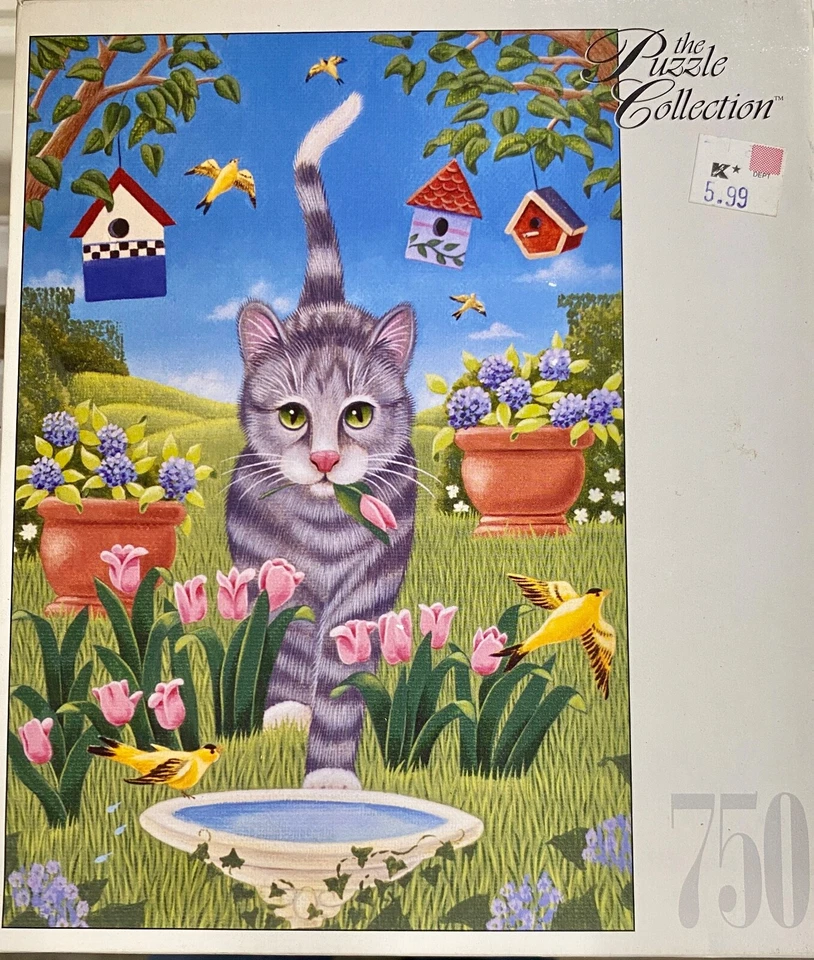 Patio Trasero Gato El Puzzle Coleccionista 750 Piezas RARO 18x26 Arte Rosa 2004 RARO ATIGRADO Foto 2 de 2
