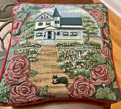 Pillow Throw Needlepoint Tapestry ''Home'' 