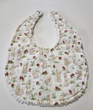 Baby Boy's Girl's Feeding Drool Bib ~ Reversible Snap Closure Bunny Rabbit Print