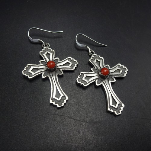 PENDIENTES COLGANTES CRUZADOS LOUISE JOE Navajo CORAL ROJO Plata Esterlina Oso Correr - Imagen 12 de 17