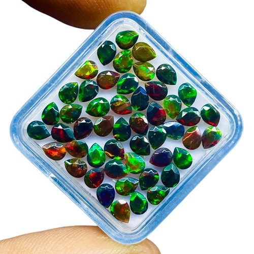 50 Stck. Natürlicher Ethopischer Schwarz Opal 4x3 mm Birnenschliff Facettiert Lose Edelsteine Posten - Bild 6 von 10