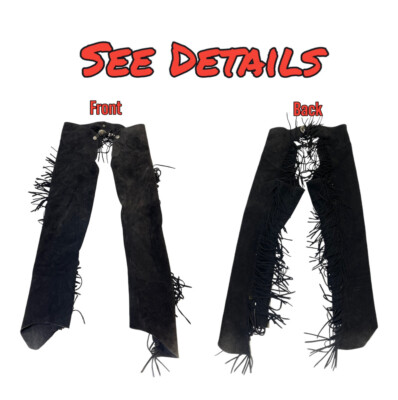 Vintage Zipper LENZIP Black Ultrasuede Leather Fringed Show Chaps Silver Buckle