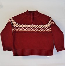 Sweater Size 4T Burgundy Red Cherokee Fair Isle Quarter Zip
