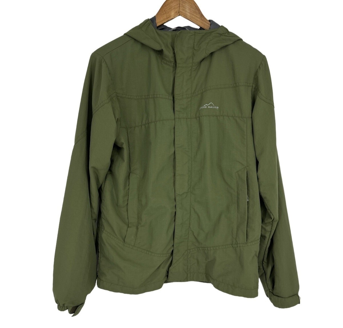 Eddie Bauer Nylon Mountain Parka Olive Green Embroidered Logo 90s