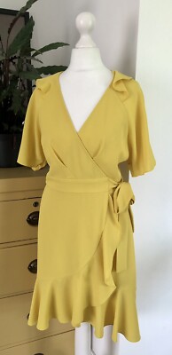 Whistles Abigail Frill Wrap Dress UK Yellow Short New RRP 149