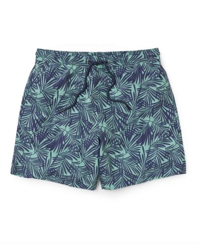 Savile Row Company Men's Green Navy Palm-Print Recycled Polyester Swim Shorts - Afbeelding 1 van 5