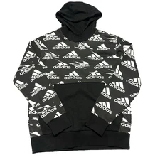 Adidas Brandlove Essential Hoodie Sweatshirt Men's Large Black White cotton