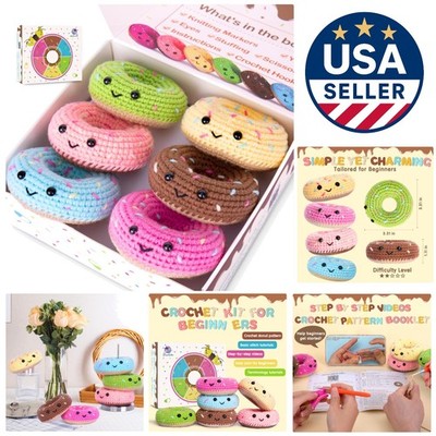 Complete Crochet Kit for Beginners - 6 Adorable Donuts, Video Tutorials Included
