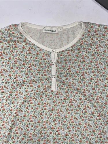 Roller Rabbit Pajama Top Henley Long Sleeve Enna Floral Delicate Comfort Lounge