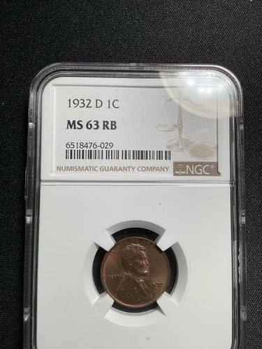 Beautiful High Grade 1932-D Lincoln Cent.  NGC GRADED MS 63 RB