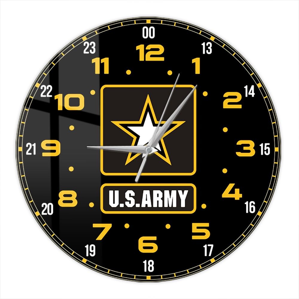 12 Inch Military Time Wall Clock, Army 24 Hours Wall Clock Vintage Silent Mov...