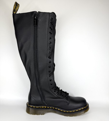 Dr. Martens 1B60 schwarz Leder 20-Loch Schnürung & seitlicher Reißverschluss kniehohe Stiefel Größe 6 - Bild 4 von 19