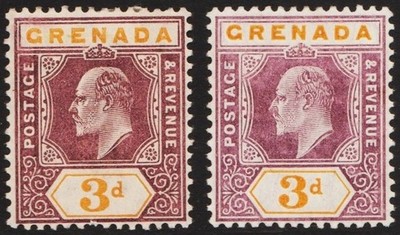 Grenada 1904 - SG 71 & 71b, 3d, ordinary & chalky paper - KEVII - MLH, Cat£15.00