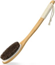 Bamboo Shower Brush with Curved Long Handle, 16.7 Inches Exfoliating Back Scrubb