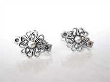 Set of 2 extra tiny small silver clover flower metal barrette hair clip for
