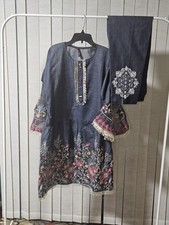 S.K 2 Piece Set Blue Indian Pakistani Kurta Dress Women's Size Medium Kameez