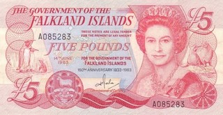 #The Government of the Falkland Islands 5 Pound 1983 P 12 aUNC 150th Anniversary