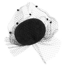 Women Black Woolen Hat with Mesh Veil Small Hair Clips for Funeral Headwear
