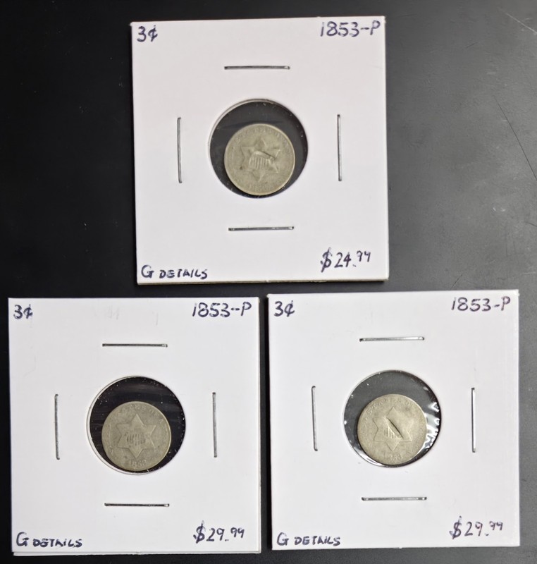 (3) 1853 3-Cents Silver Pieces